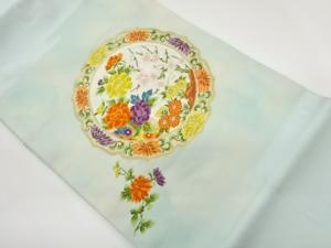 鏡裏に花々模様織出し名古屋帯